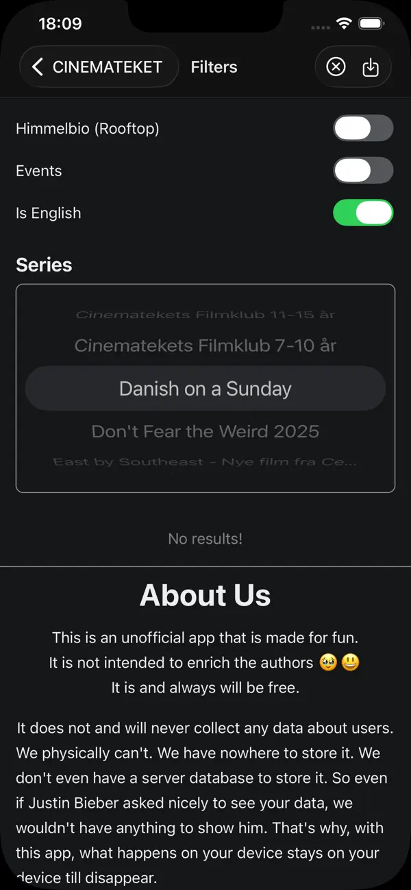 Cinemateket app — filters