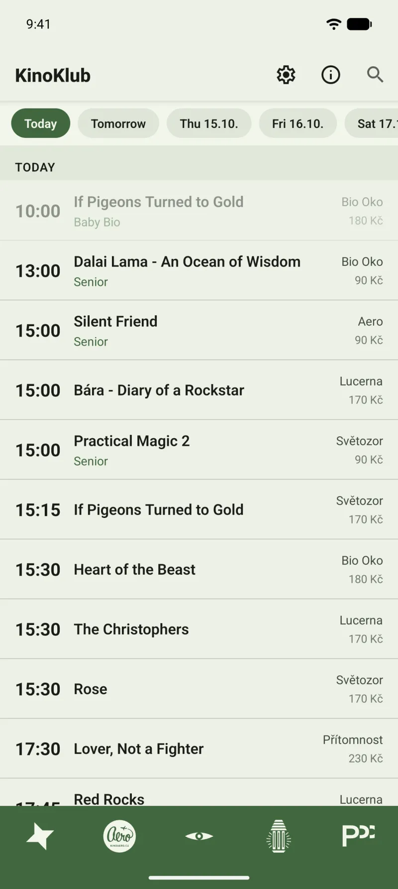 KinoKlub app on Android — programme in Material You colours